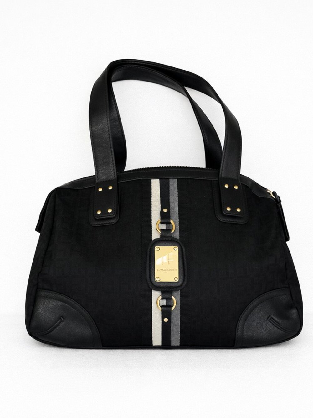 Tommy Hilfiger Structured Black Tote – Signature Pattern & Gold Detail